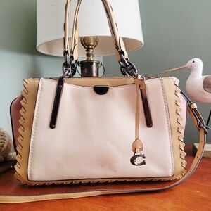 Coach 69612 Dreamer Colorblock Whipstitch Satchel Cream Pink Tan Leather Bag